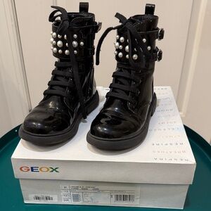 Geox Shiny Black Boots with Pearl Details